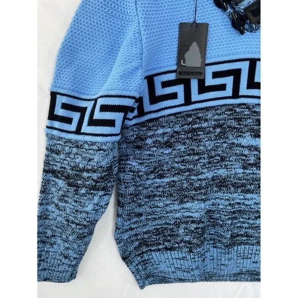 LCR Black Edition Shawl Collar Sweater Greek Key Knitwear Wool‎ Pullover 3XL Men